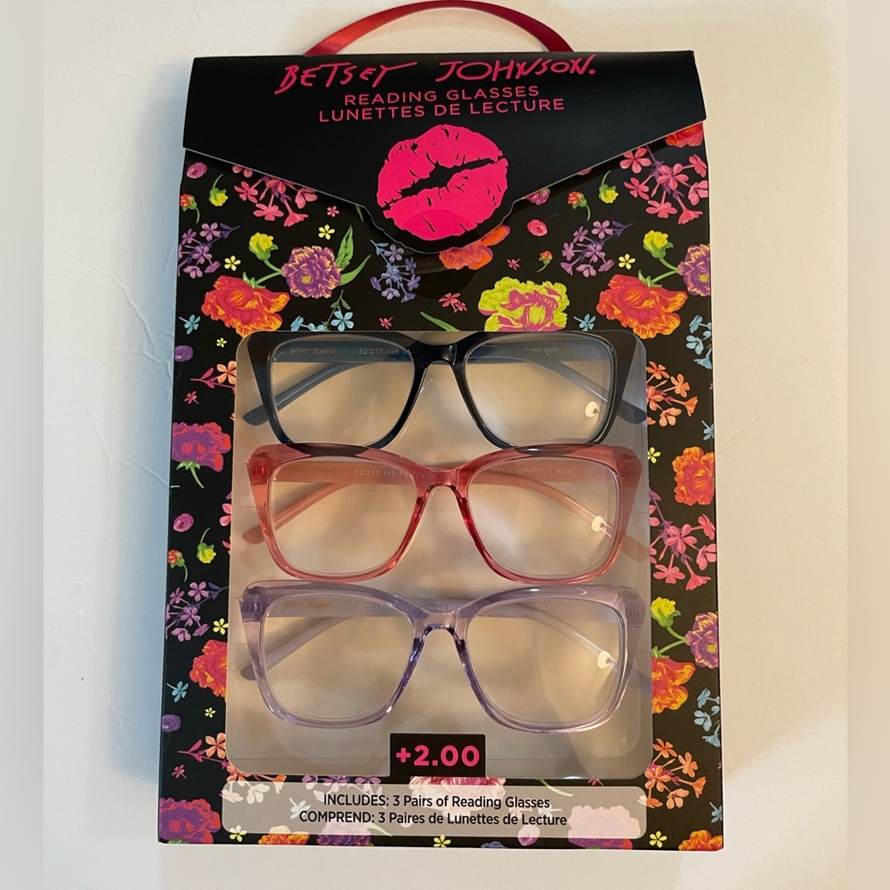 Betsey Johnson Designer 3 Pairs Of Fashion Reading Glasses +2.00 New - Picture 3 of 14